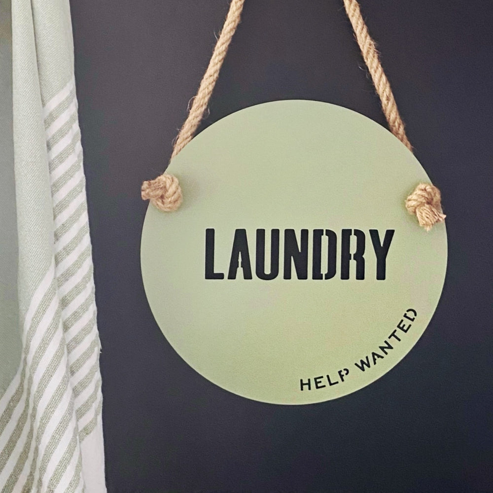 NZ Wall Art for laundry.  "Laundry, help wanted".  Laser cut steel
