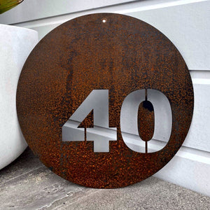 Large round corten steel house number sign metal NZ