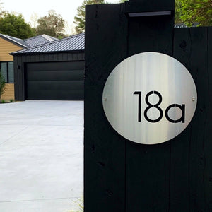 Circle custom house number marine grade brushed stainless steel (316) - LisaSarah Steel Designs NZ