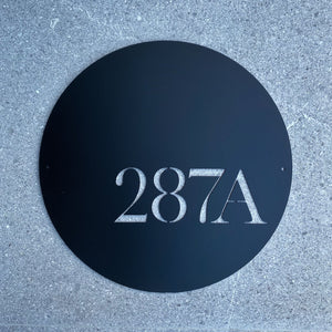 Round custom black metal house number sign NZ- LisaSarah Steel Designs NZ