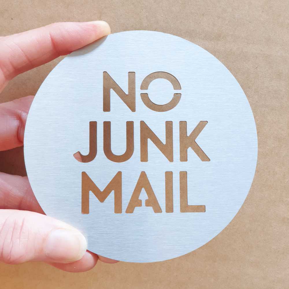 No Junk Mail stainless steel sign - LisaSarah Steel Designs NZ