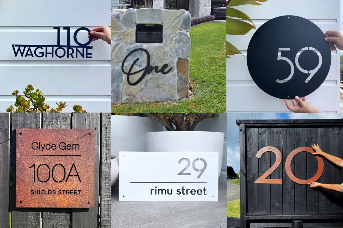 A selection of modern house numbers and address signs by LisaSarah Steel Designs in New Zealand. 