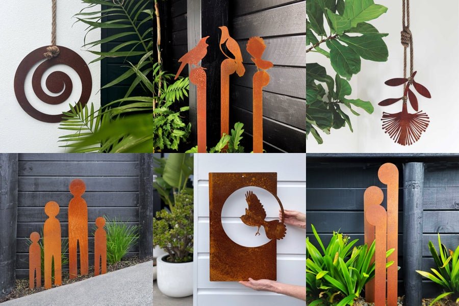 Corten steel metal garden art for outdoors NZ by LisaSarah Steel Designs.