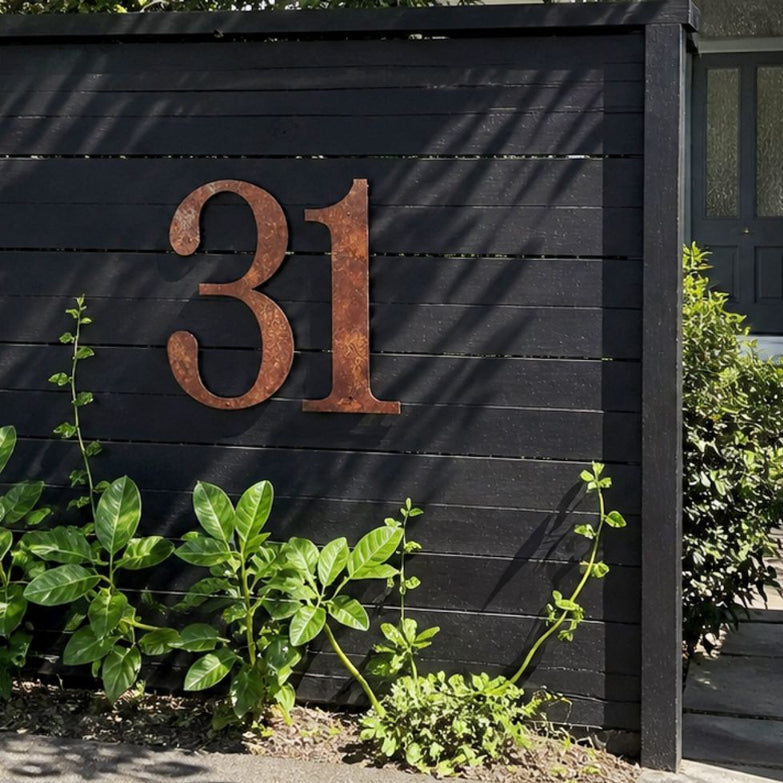 50cm corten steel house numbers on a traditional Devonport Auckland home, modern large outdoor address numbers NZ made