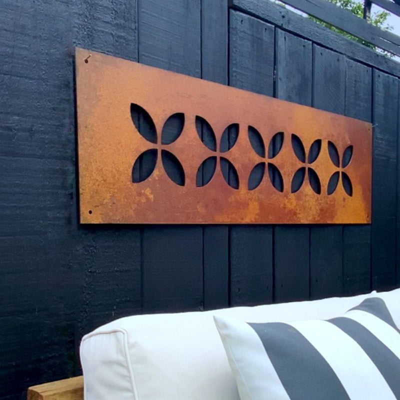 Front view of portrait shape large wall art for outdoor wall and patio.  New Zealand made. 
