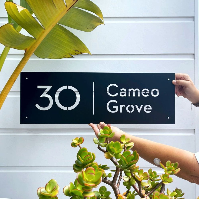 Designer custom address sign in NZ – modern house number plaque by LisaSarah, handcrafted in steel for coastal homes and urban exteriors