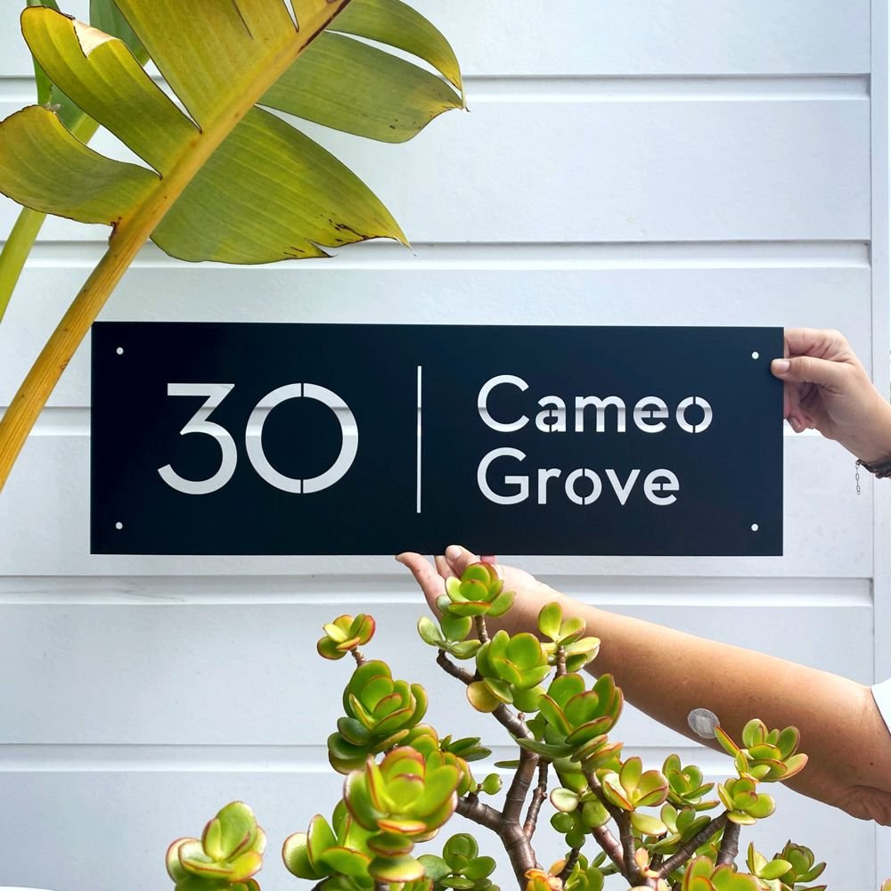 Large custom address sign in New Zealand by LisaSarah Steel Designs. 