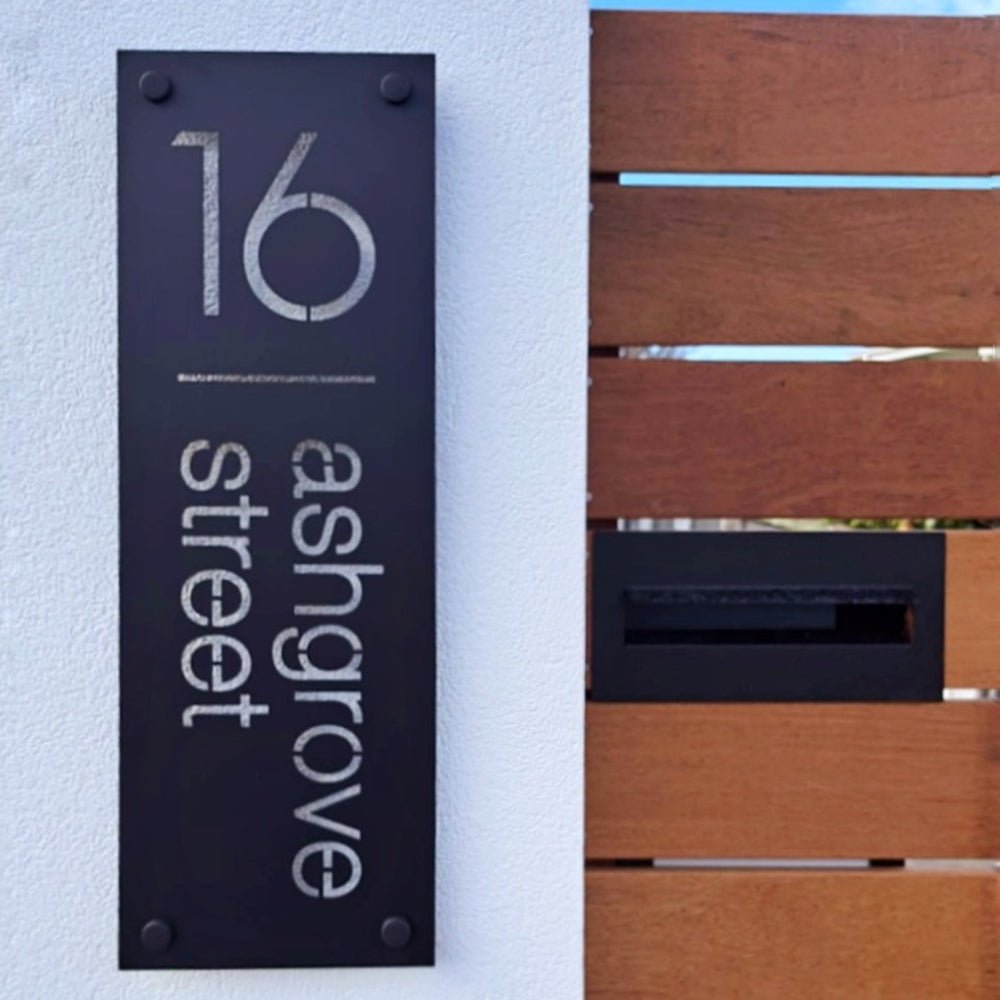 Designer custom address sign in NZ – modern house number plaque by LisaSarah, handcrafted in steel for coastal homes and urban exteriors