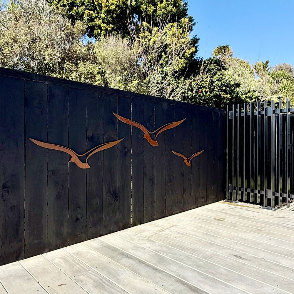NZ-made corten bird wall art for garden or home