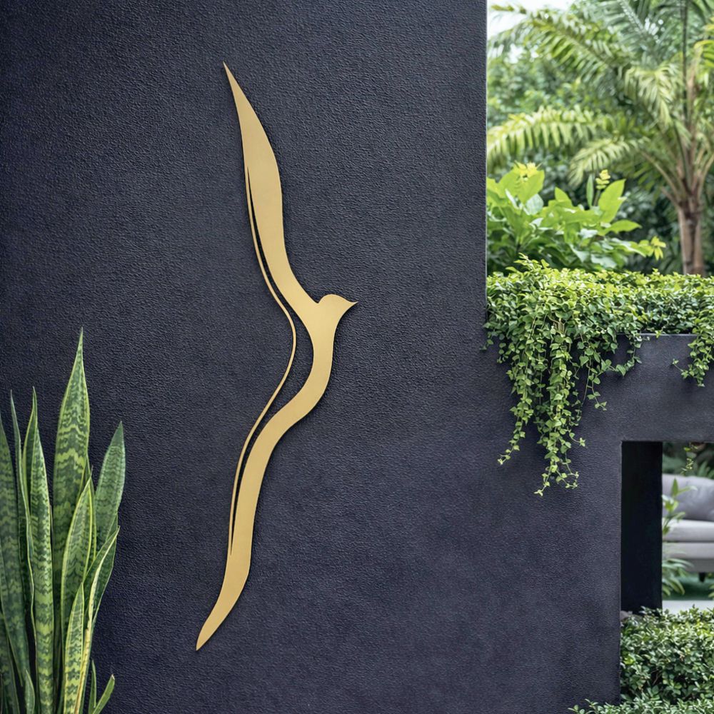 Metal Wall Art on black garden wall in New Zealand home