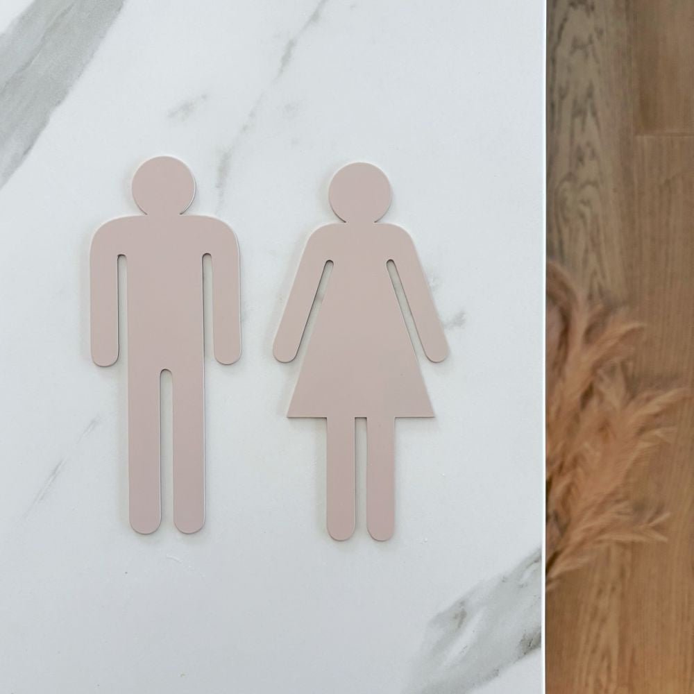 Blush Pink Bathroom Symbols on Door - Stylish Bathroom Decor in New Zealand