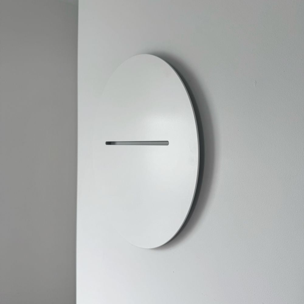 Horizon round metal wall art in Dulux Okarito, 45cm circular aluminium wall decor designed and made in New Zealand