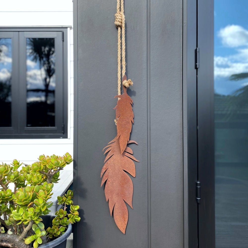 Corten feather wall hanging. Wall Decor by LisaSarah Steel Designs NZ