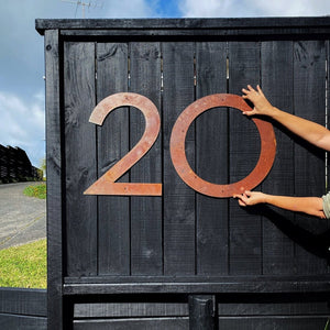 Extra Large House Numbers for fence,  Custom Made in Corten Steel by LisaSarah Steel Designs.  Metal House Numbers. 