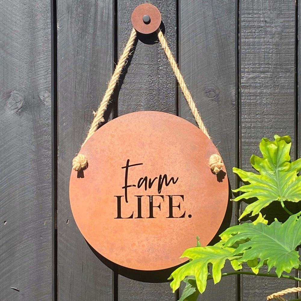 Farm Life corten steel NZ made sign by New Zealand designer LisaSarah Steel Designs