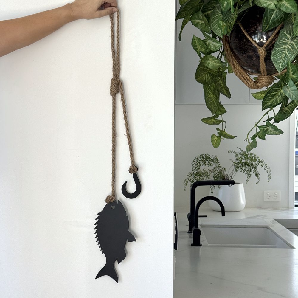 fish & hook wall hanging | gift size | black