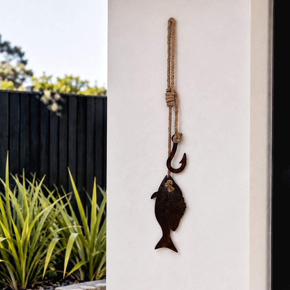 fish & hook wall hanging | Black Steel
