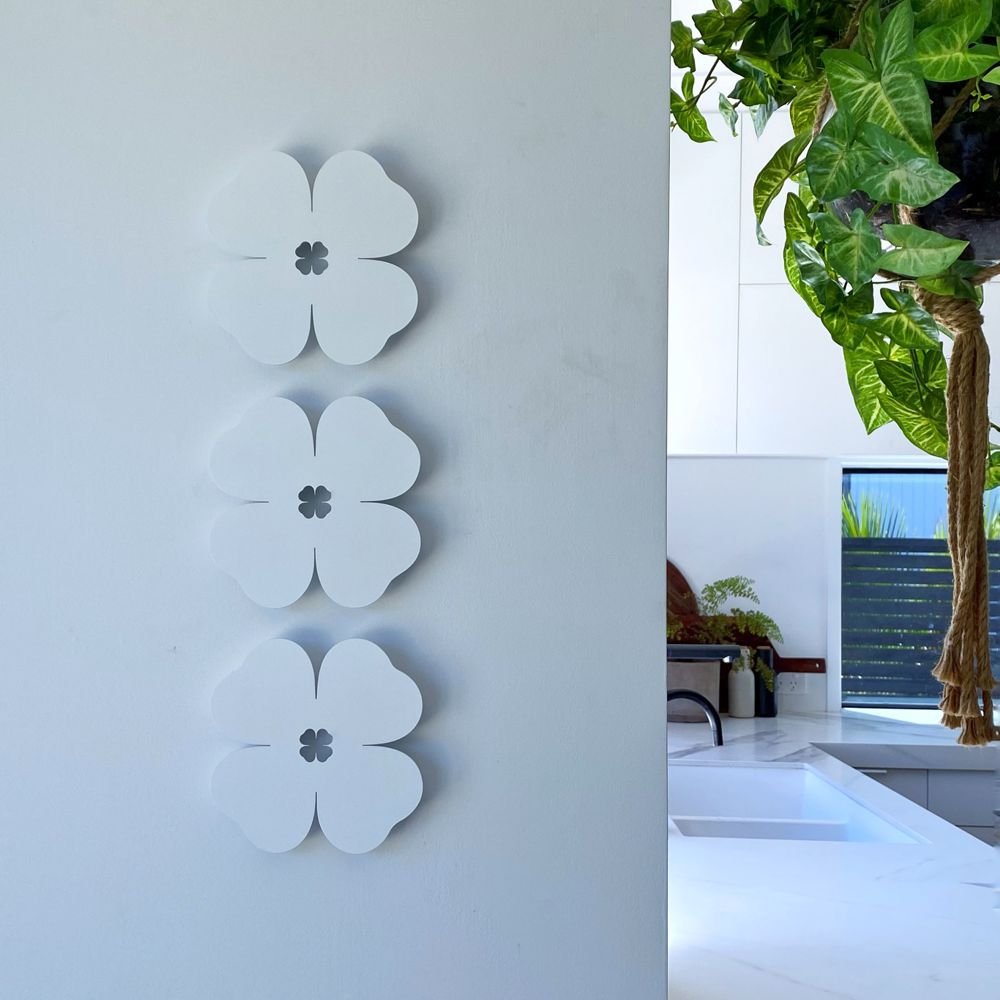 Four leaf clover wall art or gift to bring luck to recipient.  LisaSarah Steel Designs New Zealand. 