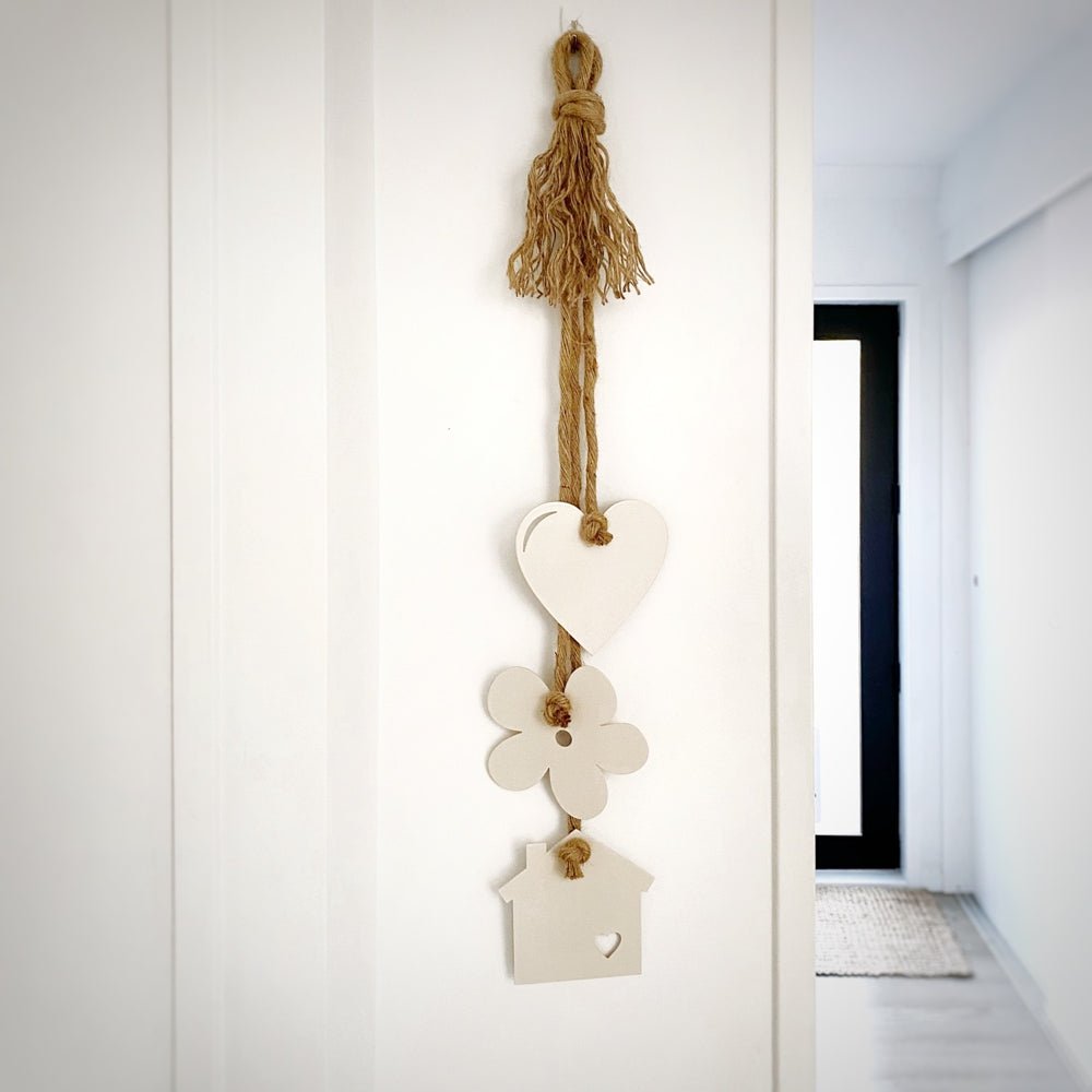 Heart, flower, house tiny wall hanging.  Coastal Farmhouse decor NZ