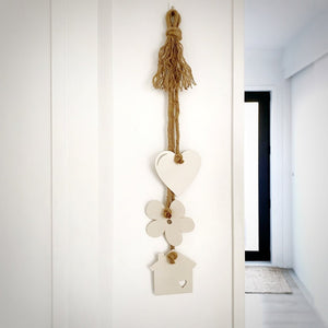 Heart, flower, house tiny wall hanging.  Coastal Farmhouse decor NZ