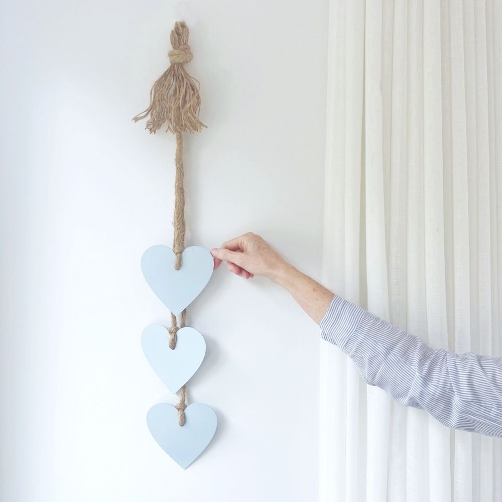Hearts Wall Hanging, Ice Blue