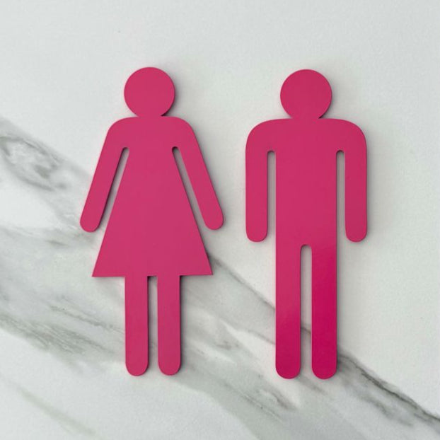 Hot pink steel bathroom symbols – handcrafted metal wall art NZ for modern bathrooms