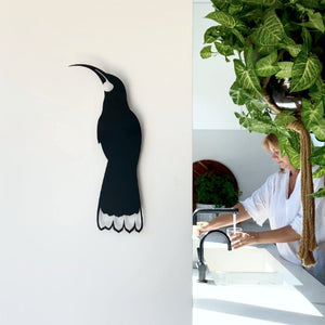 NZ made huia wall art bird silhouette.  New Zealand bird art. 
