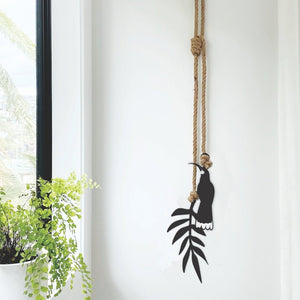 Huia & fern, black with natural rope