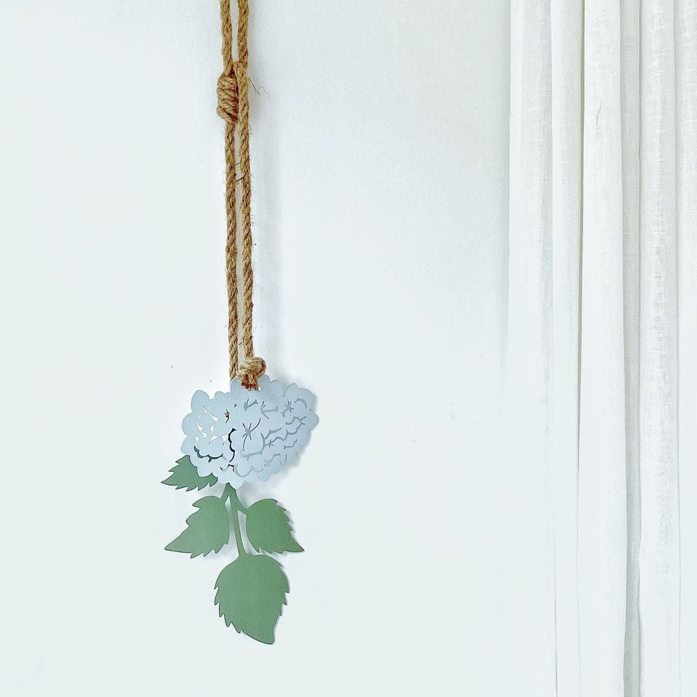 Close up view of Hydrangea wall hanging. 