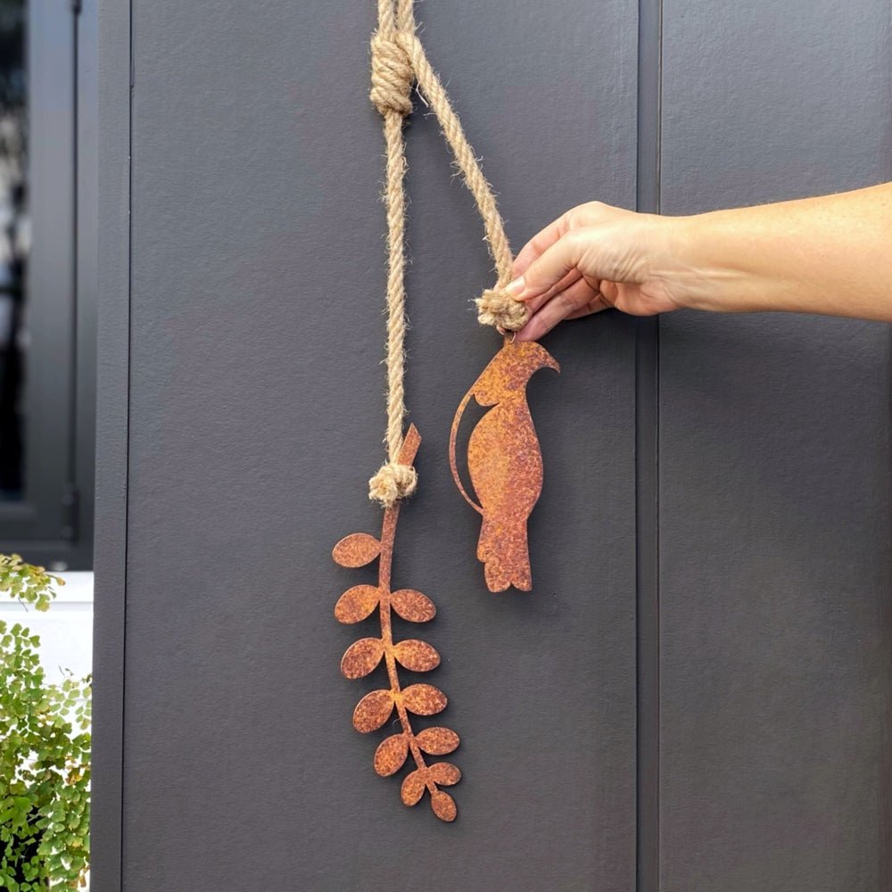 kereru & kowhai corten garden wall art | LisaSarah