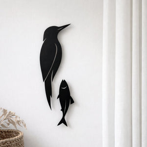 kingfisher & fish wall art | black
