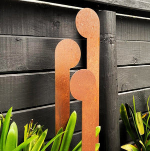 Side view of corten steel garden sculpture.  NZ Garden Art by LisaSarah Steel 