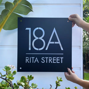 Address sign.  custom made large sqaure address sign for modern home by LisaSarah Steel Designs