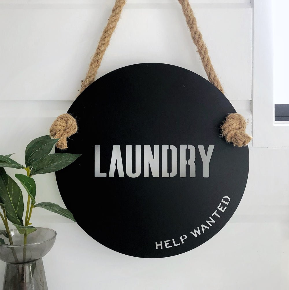Laundry sign in black steel.  NZ made fun sign for laundry