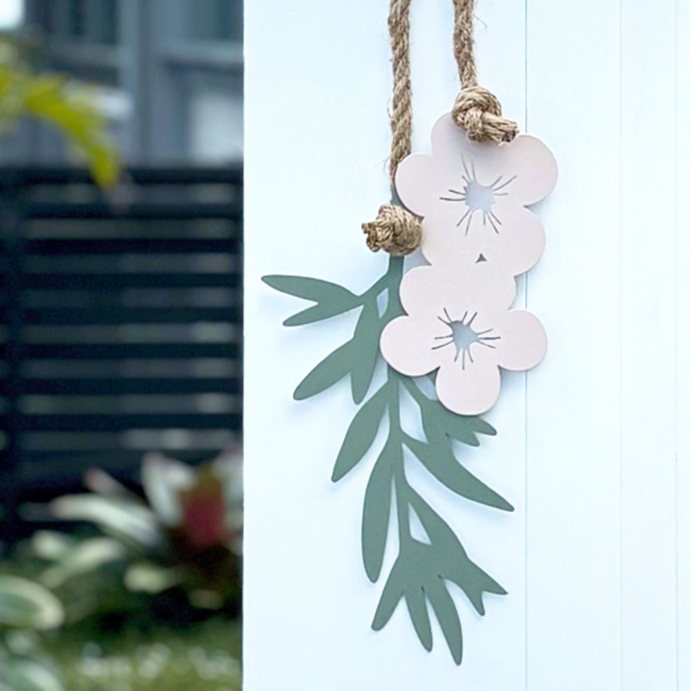 Close up of manuka flower wall art in New Zealand living space. 