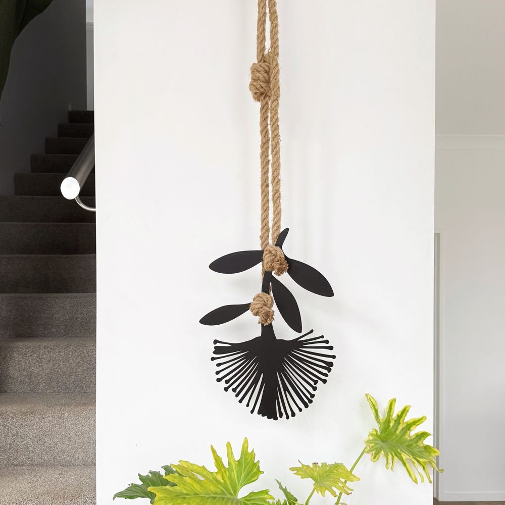 NZ Flower.  Pohutukawa in black steel - unique New Zealand Art for outdoor wall or fence. 