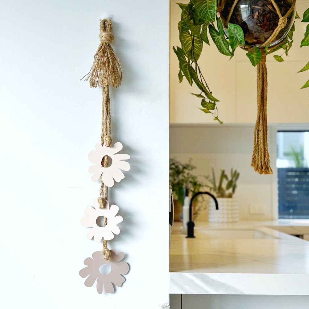 Blush Pink Retro Flowers Artwork in Corner of Lounge - Stylish Decor in New Zealand