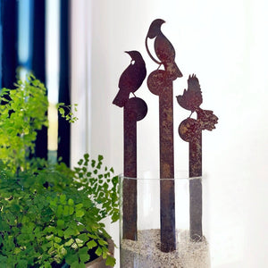 Set of 3 mini metal bird plant stakes decor by LisaSarah Steel Designs. 
