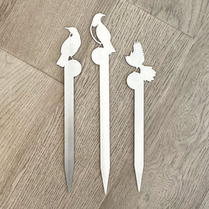 Set of 3 mini bird plant stakes, stainless steel