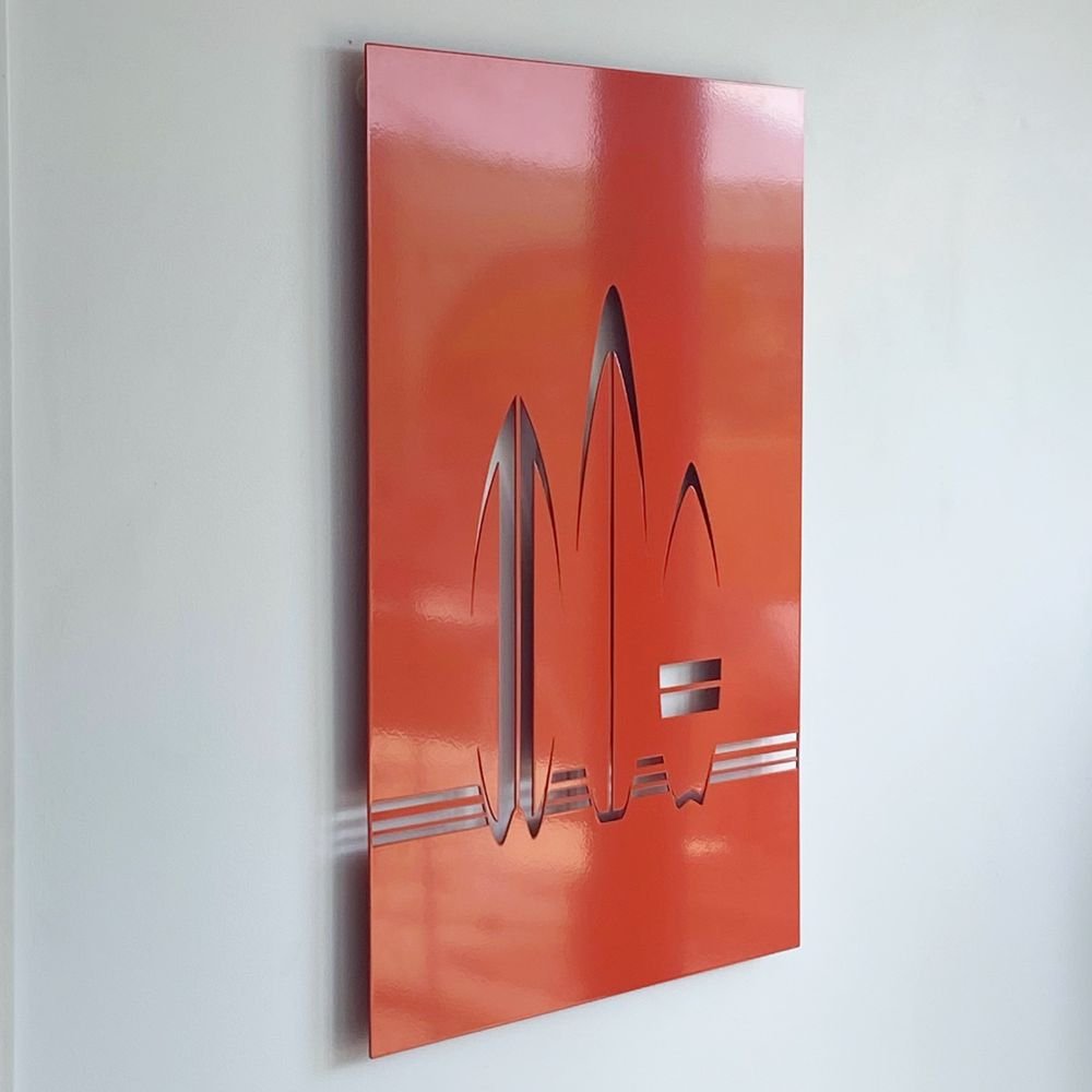 Surf board retro wall art in New Zealand home. 