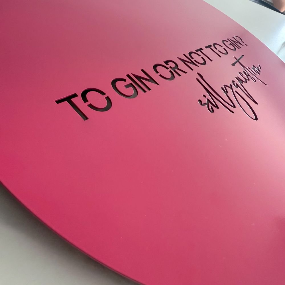 Hot pink steel wall art NZ – “To gin or not to gin” quote for kitchen or patio