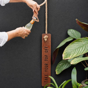 Take Your Top Off corten steel wall-mounted bottle opener by LisaSarah