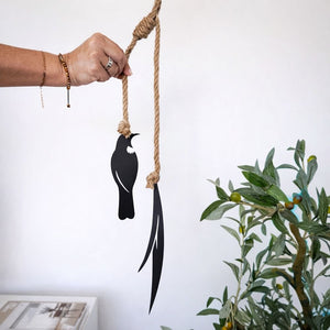 tui & fine flax wall hanging | black w natural rope