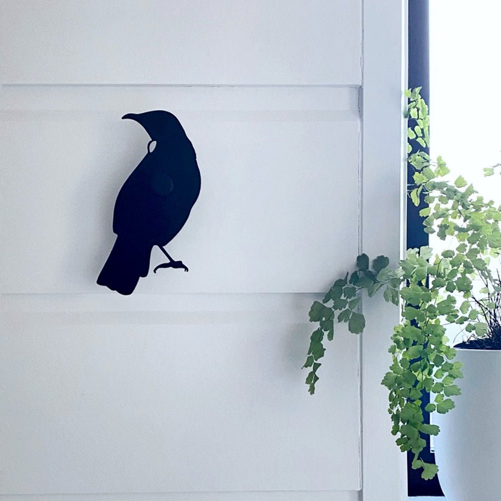 NZ made outdoor wall hook NZ tui bird. NZ bird art - LisaSarah Steel  Designs NZ