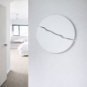 Wabisabi round metal wall art in two aluminium parts, 45cm architectural NZ made sculptural wall decor