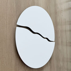 wabisabi close up wall art round white metal from side