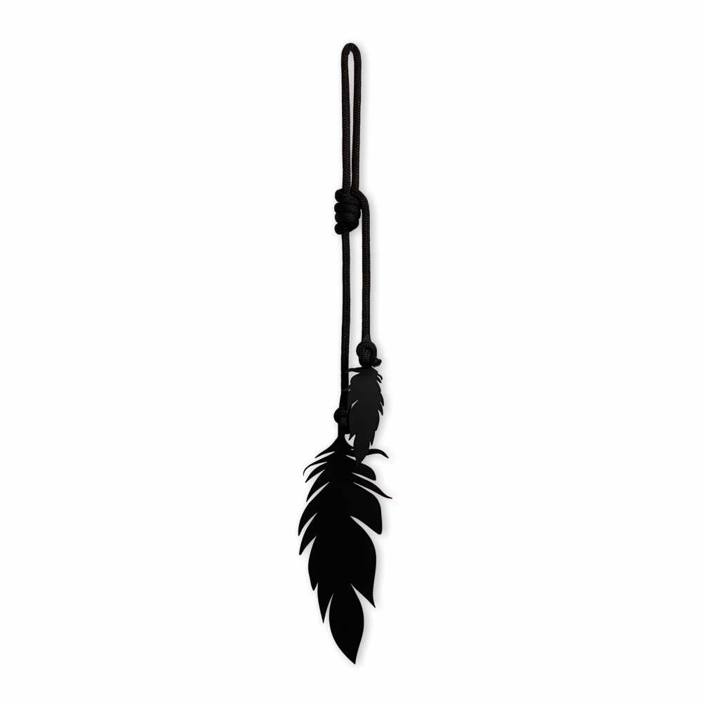 Hanging feathers, BLACK with BLACK rope (large) - LisaSarah Steel Designs NZ
