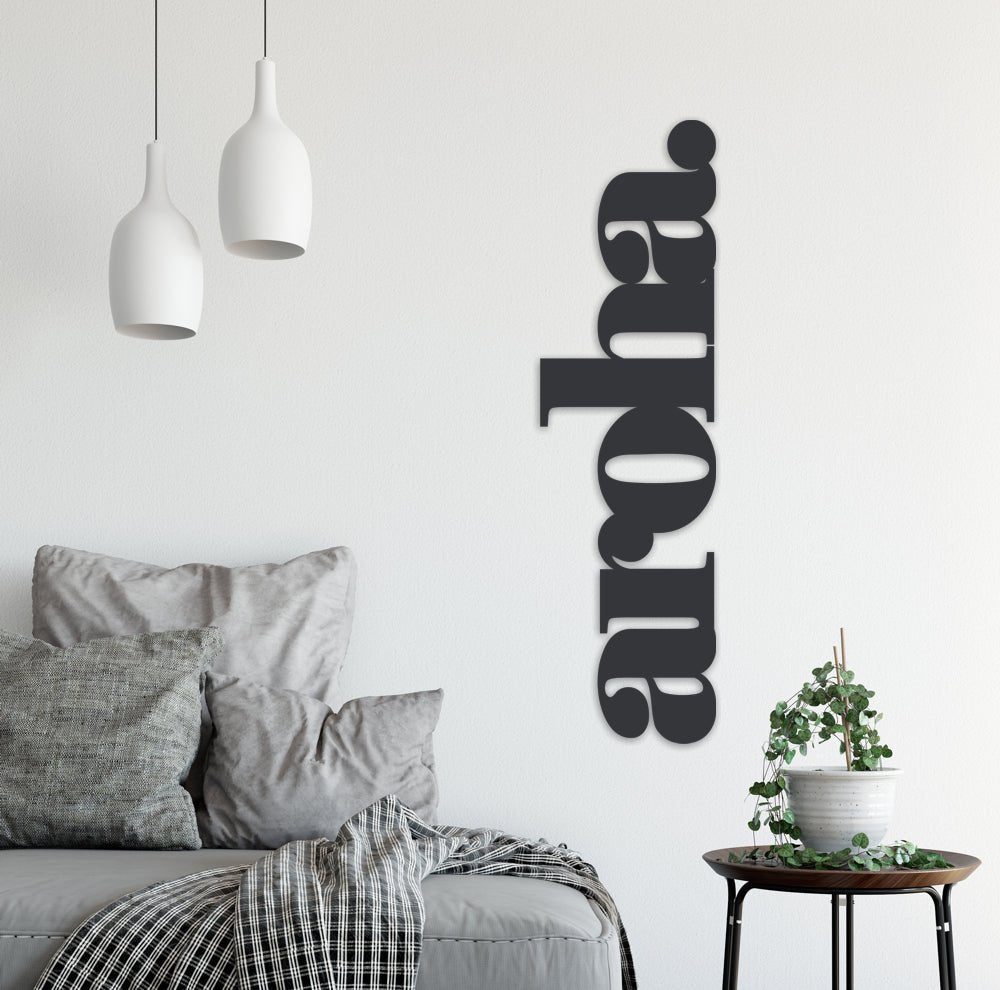 aroha large wall word art.  NZ made by LisaSarah Steel Designs NZ