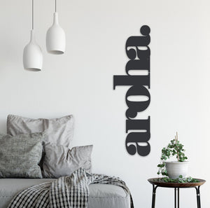 aroha large wall word art.  NZ made by LisaSarah Steel Designs NZ