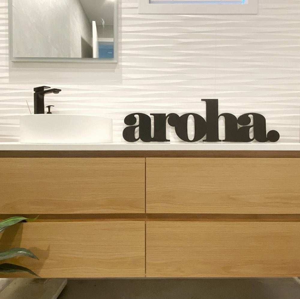 aroha large wall word art.  NZ made by LisaSarah Steel Designs NZ